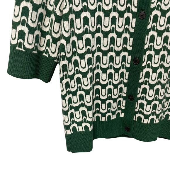 NWT Anthropologie Maeve Kinsley Collared Crop Cardigan Sweater Green Motif Small - Picture 2 of 7